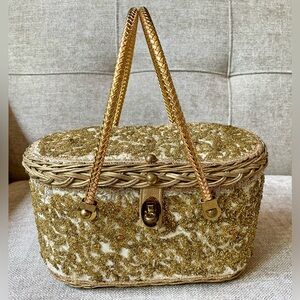 Midas of Miami Vintage 1950's/1960's Gold Wicker Beading Embroidery Purse Lined